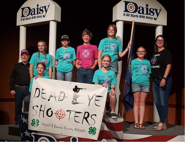 Dead Eye Shooters 4-H team wearing custom shirts at a Daisy event in Kimball, Nebraska